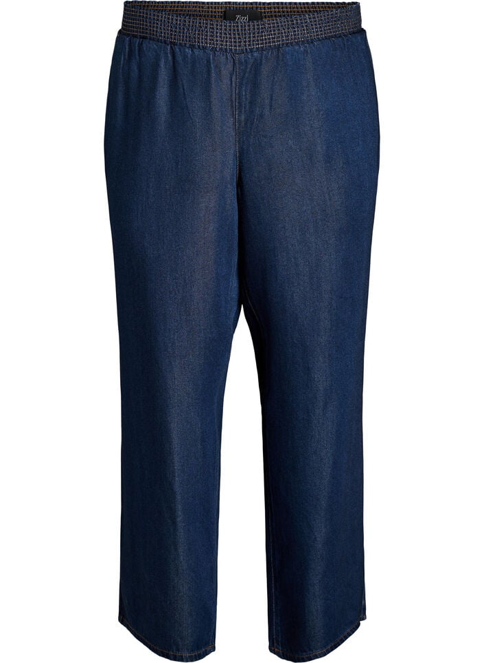 Wide-leg Lyocell trousers with a denim look, Blue, Packshot
