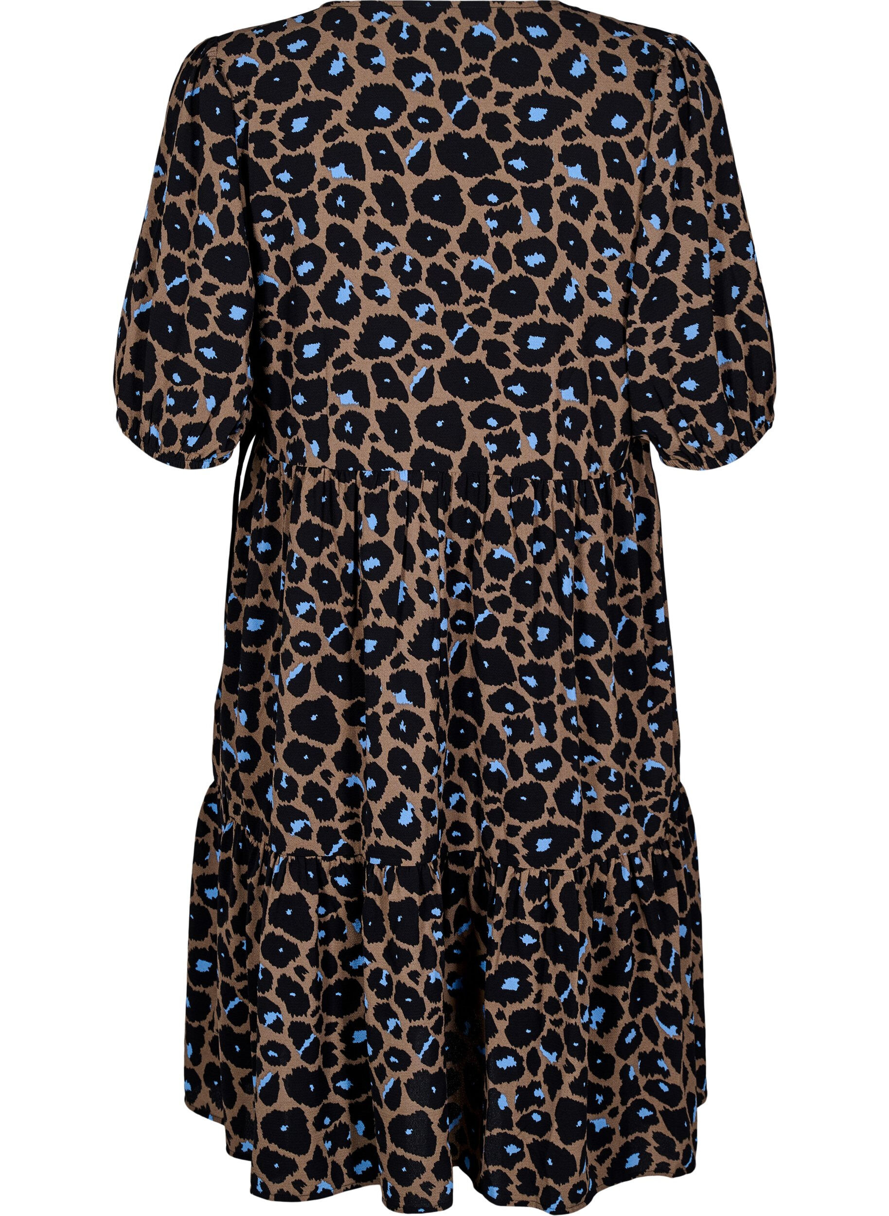 Zizzifashion Wrap dress with short sleeves, Fossil w.Bl.Leo AOP, Packshot image number 1