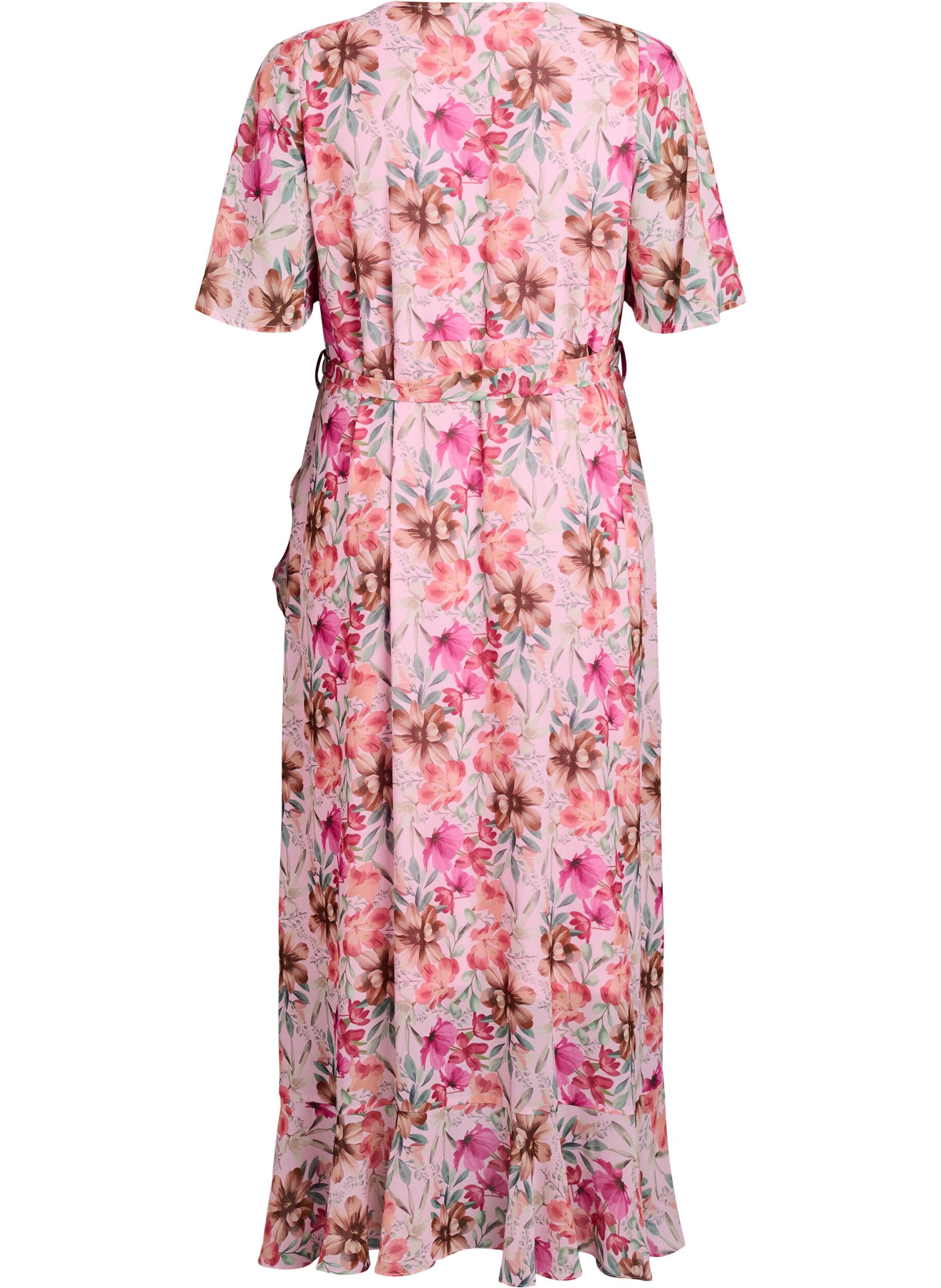 Zizzifashion Chiffon maxi dress with a V-neck and ruffle hem, Rose, Packshot image number 1