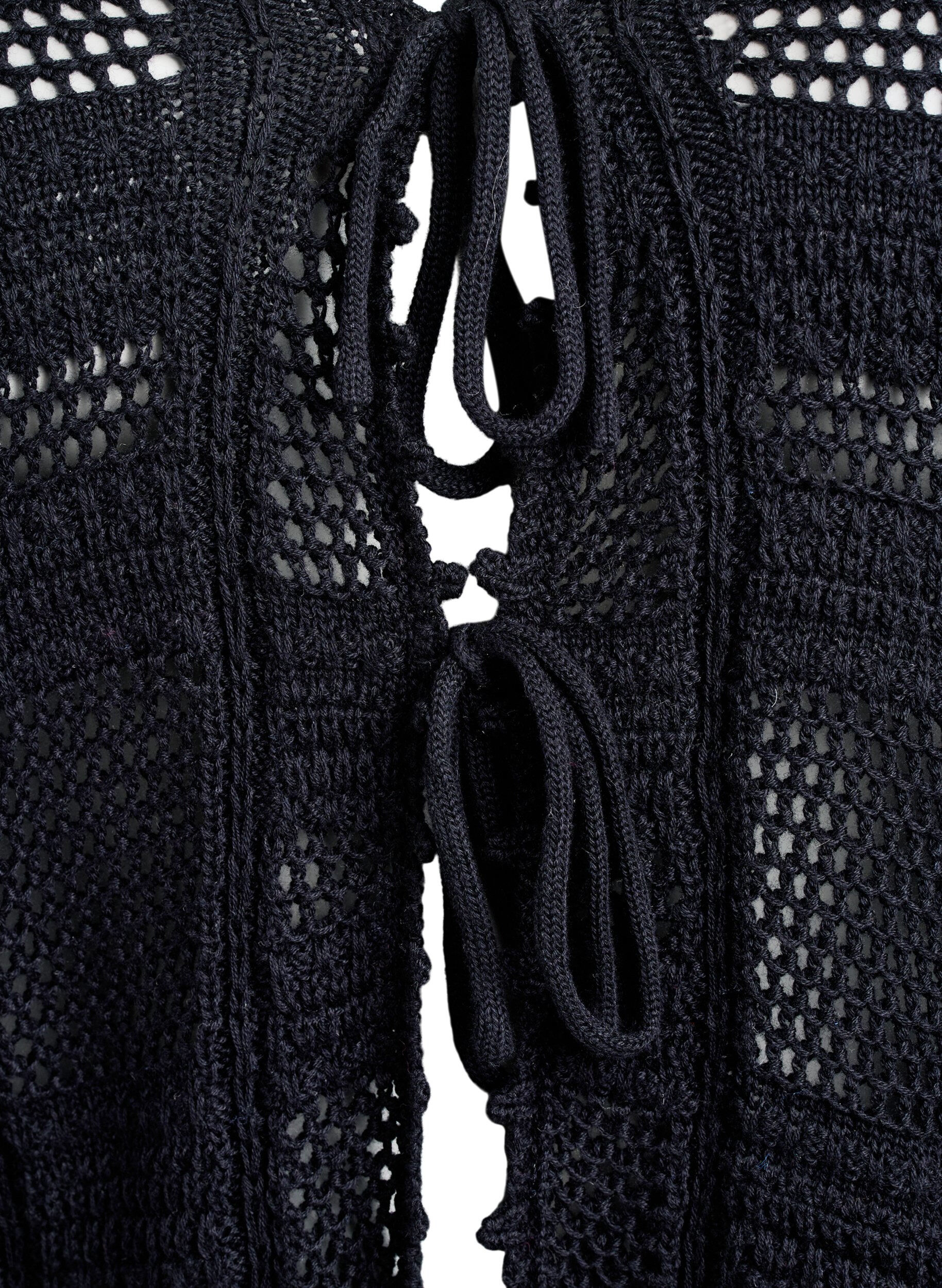 Zizzifashion Knitted cardigan with ties and an openwork pattern, Black, Packshot image number 2