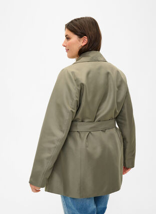 Short trench coat with belt, Dusty Olive, Model image number 1