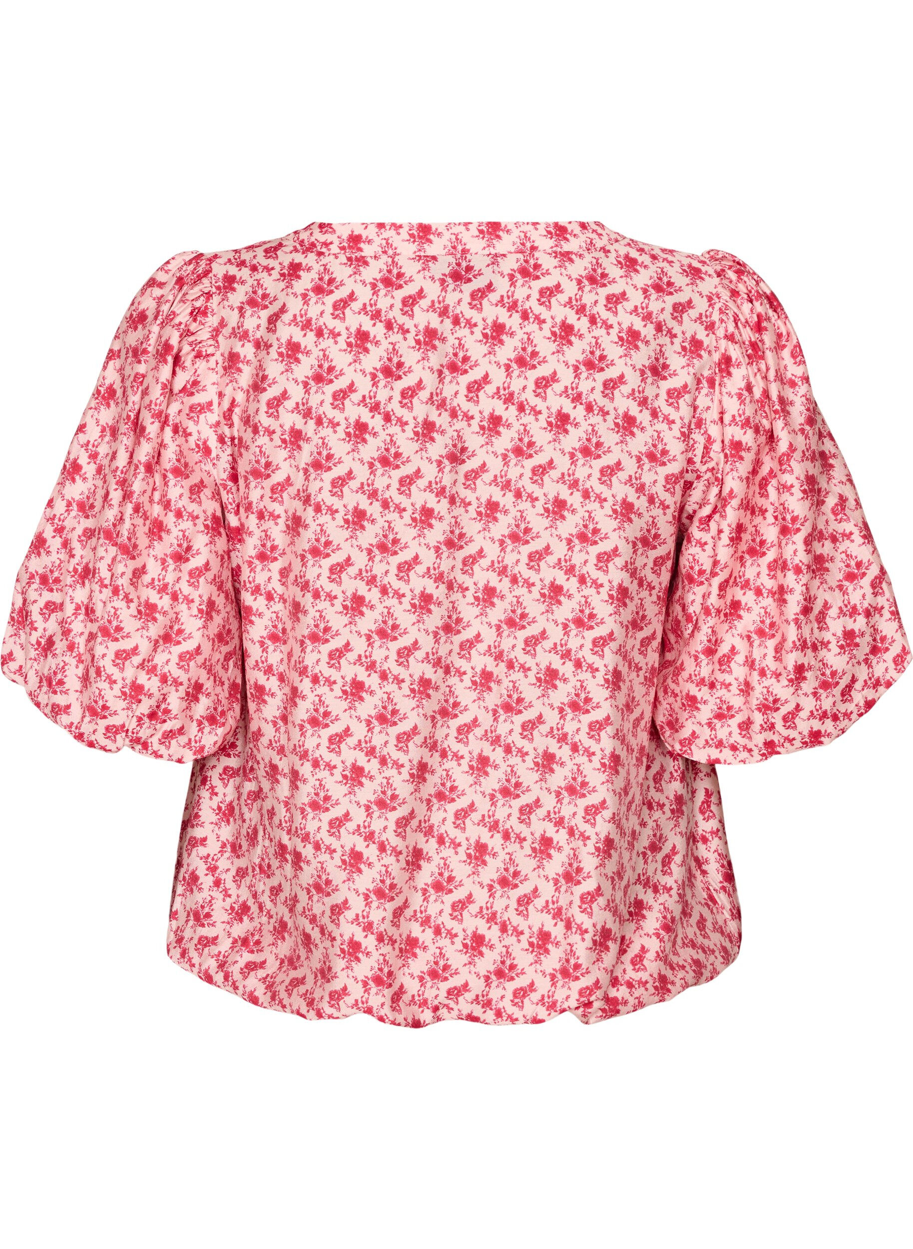 ZizzifashionFloral viscose blouse with balloon sleeves, Red, Packshot image number 1