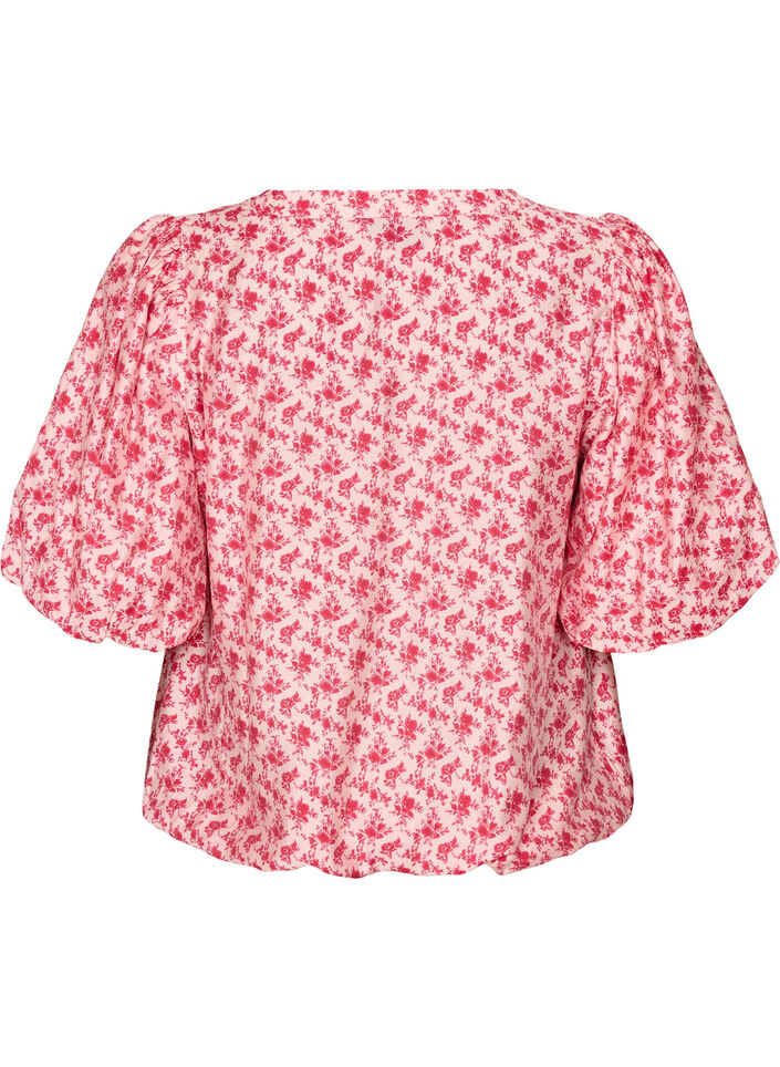 Floral viscose blouse with balloon sleeves, Red, Packshot image number 1
