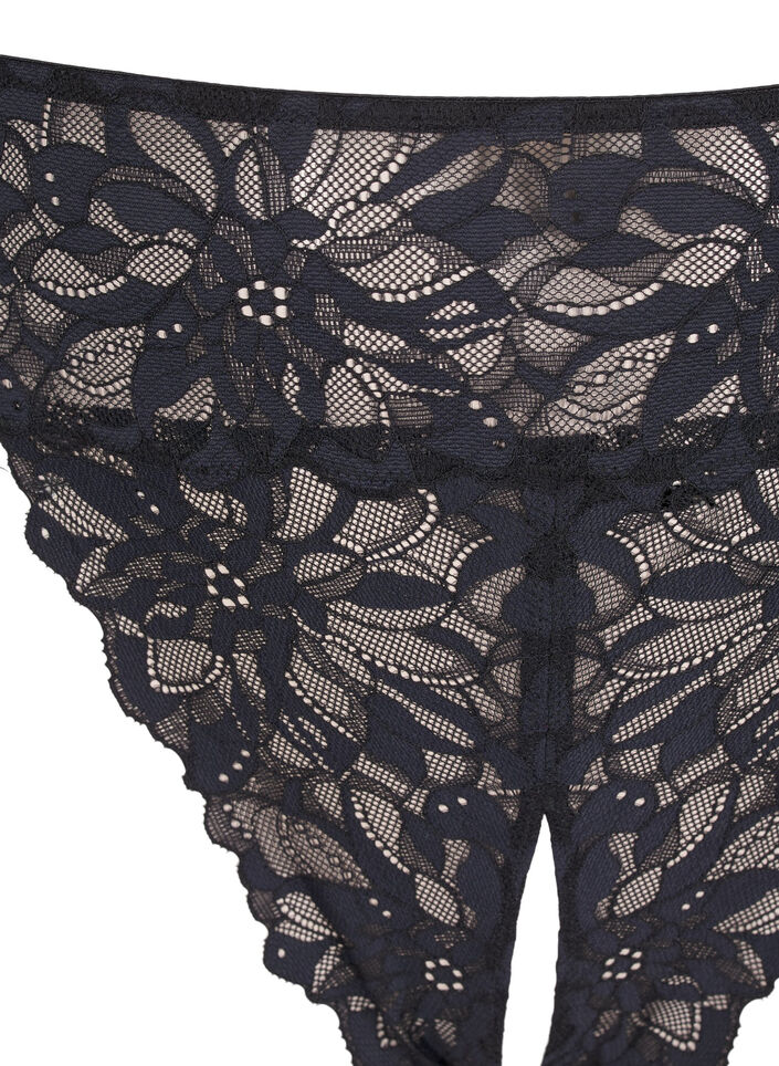 Crotchless lace thong, Black, Packshot image number 2
