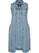 Sleeveless denim dress with button fastening and slits, Light Blue, Packshot image number 0