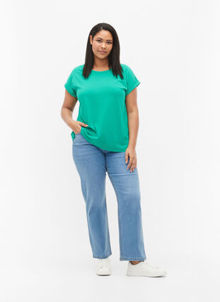 Short sleeve cotton blend T-shirt, Emerald Green, Model image number 2