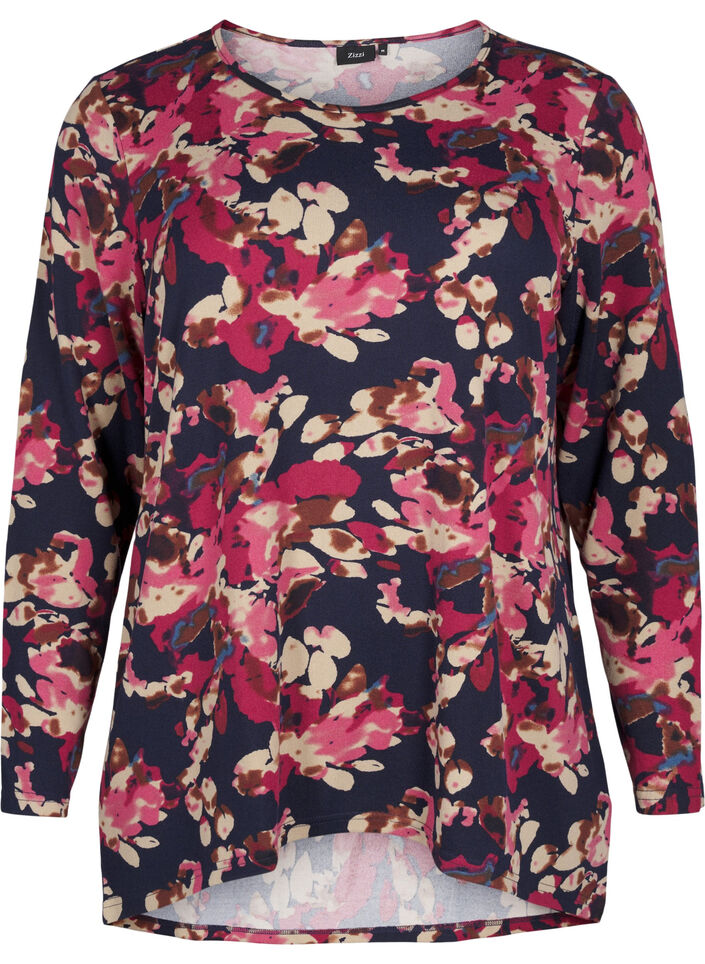 Floral blouse with long sleeves, Blue, Packshot image number 0