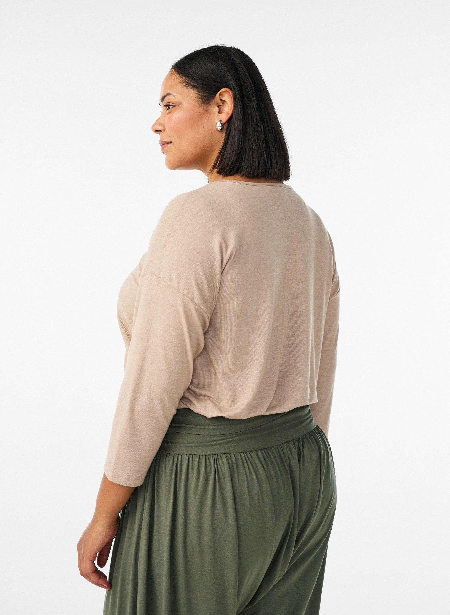 ZizzifashionJersey blouse with 3/4 sleeves, Beige, Model image number 2