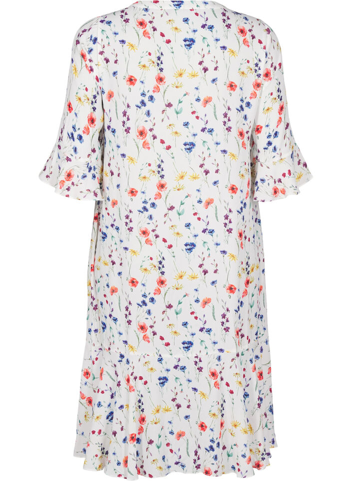 Floral midi dress with 3/4 sleeves, Blue, Packshot image number 1