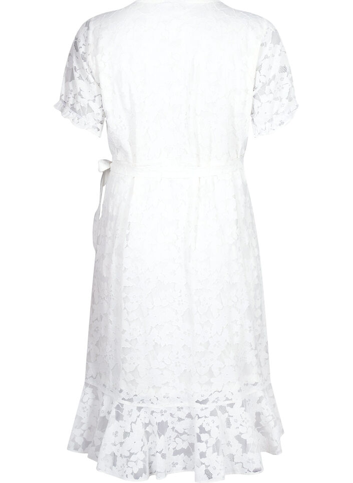 Wrap dress with lace and short sleeves, Bright White, Packshot image number 1