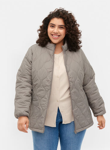 Quilted jacket with zip and pockets, Moon Rock, Model image number 0