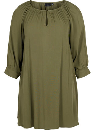 Viscose tunic with 3/4 sleeves, Dusty Olive, Packshot image number 0