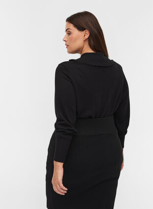 Viscose blend knitted blouse with ruffle collar, Black, Model image number 1