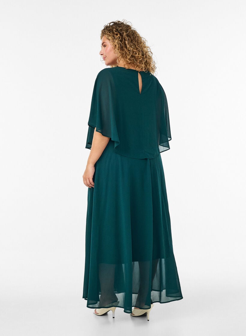 Short-sleeved maxi dress with a-shape, Green, Model image number 1