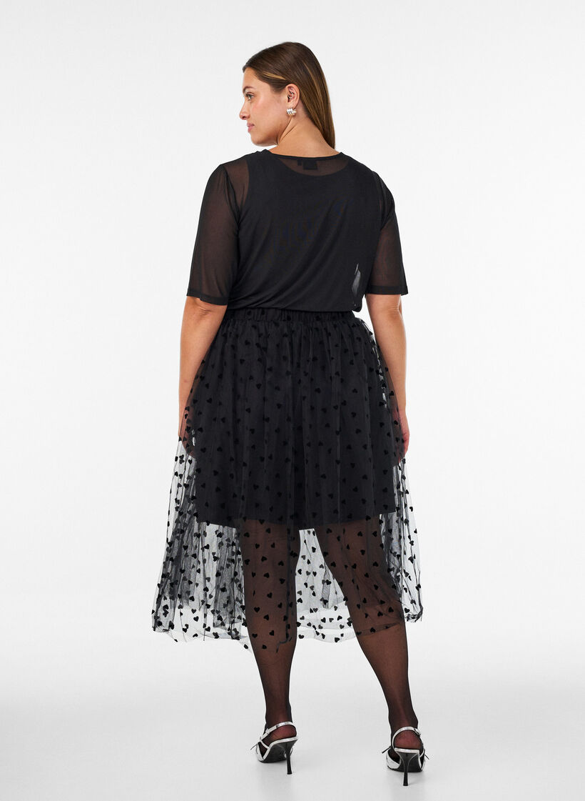Midi tulle skirt with hearts, Black, Model image number 2