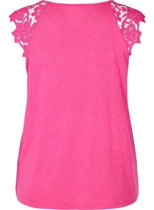 Plain-coloured top with lace sleeves, Fuchsia Purple, Packshot image number 1