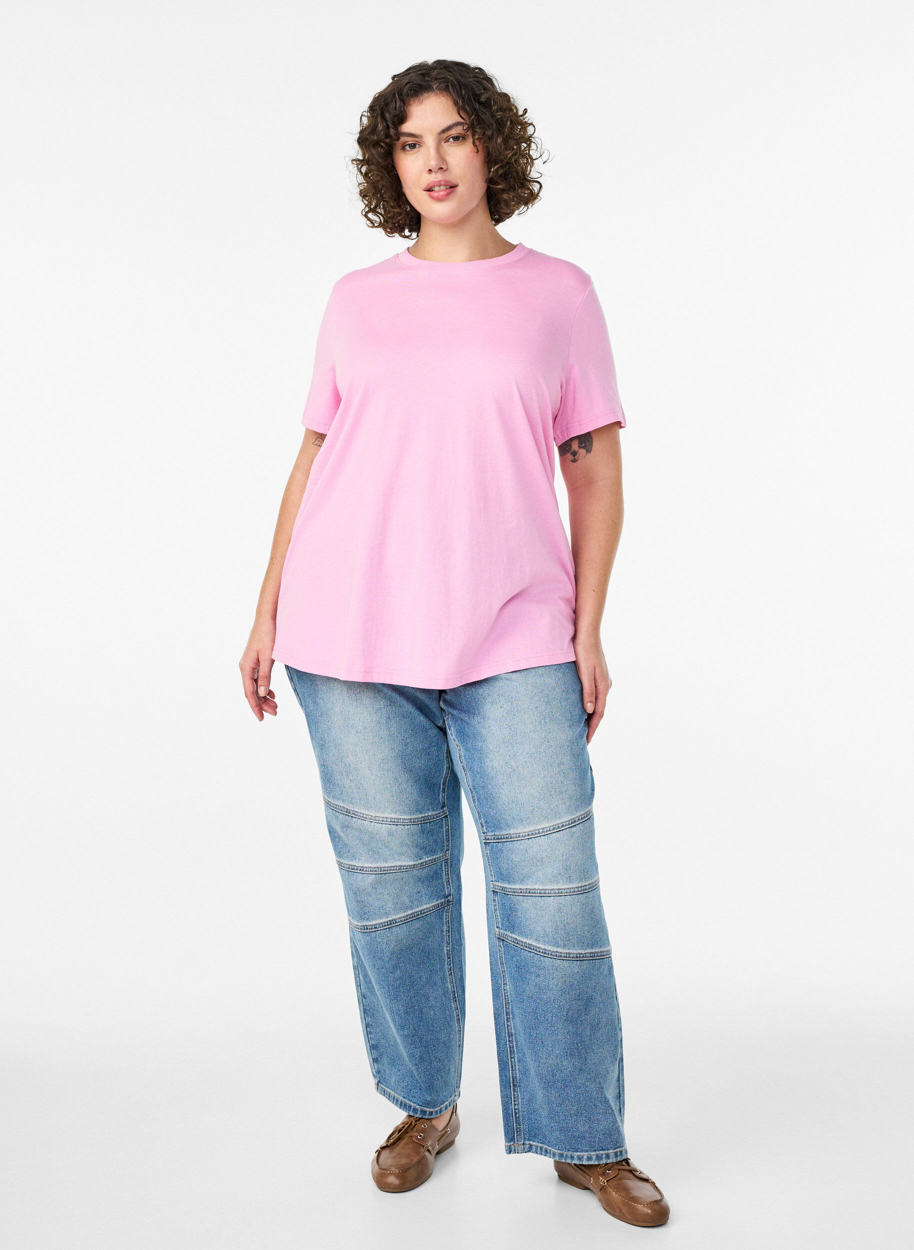 ZizzifashionBasic cotton T-shirt with round neck, Pink, Model image number 1