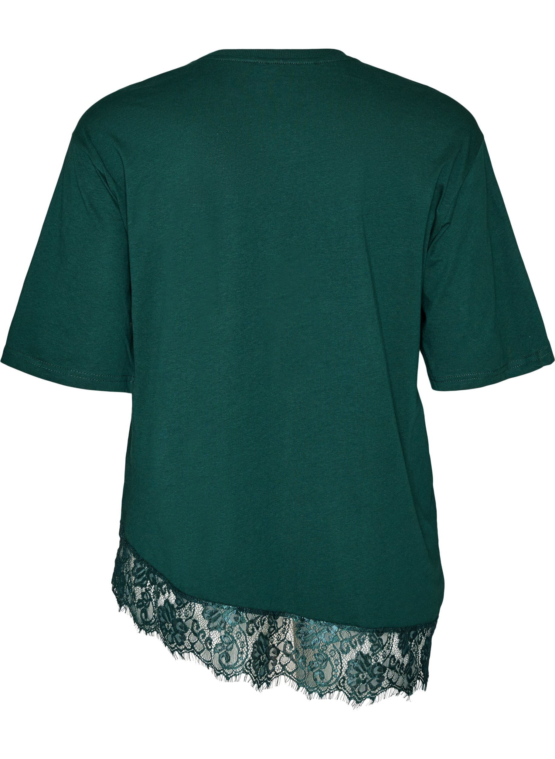 ZizzifashionT-shirt with asymmetric lace hem, Green, Packshot image number 1