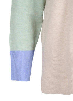 Knitted blouse with colour block and v-neck, Pumice Stone Mel.Com, Packshot image number 3