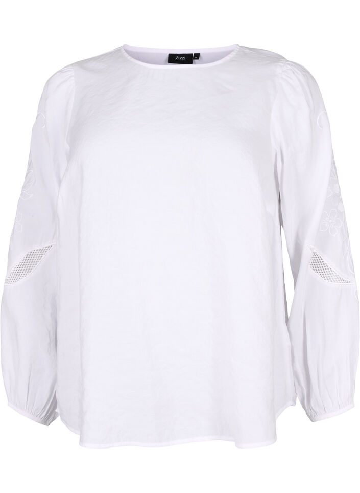 Blouse with TENCEL&trade; Modal with embroidery details, Bright White, Packshot image number 0