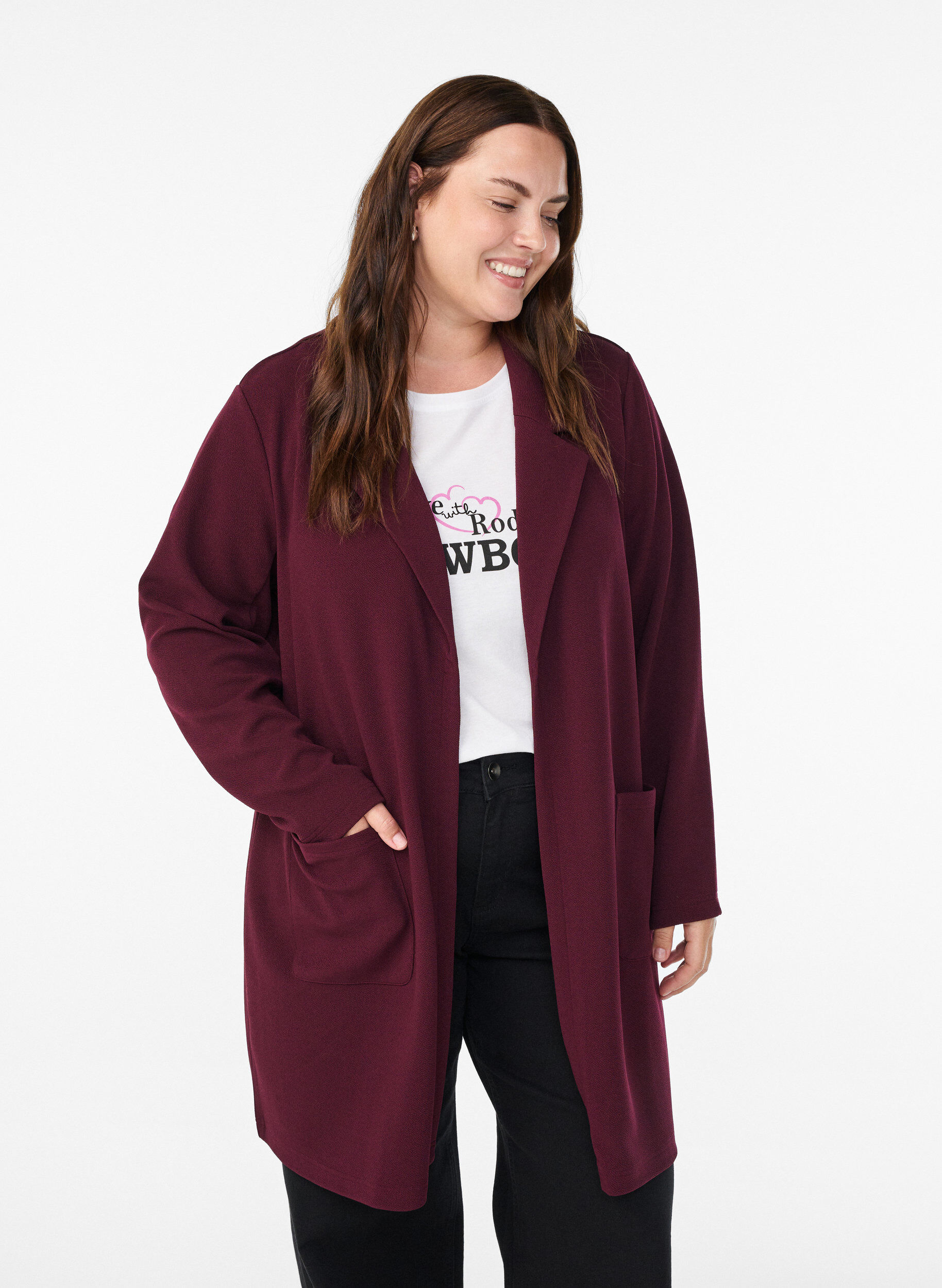 ZizzifashionLong blazer with pockets, Red, Model image number 0
