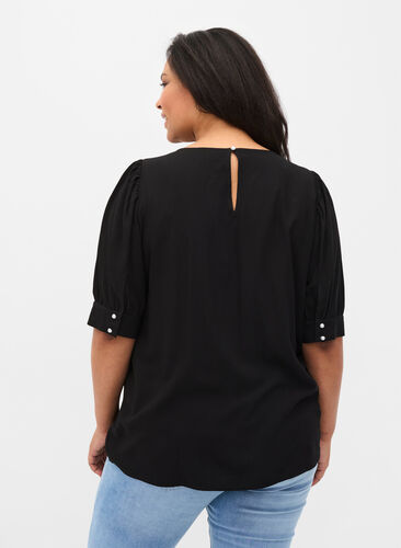 A-line blouse in viscose, Black, Model image number 1