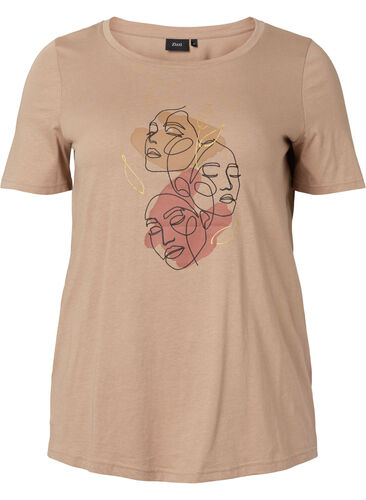 Cotton t-shirt with round neck and print, Natural FACE, Packshot image number 0