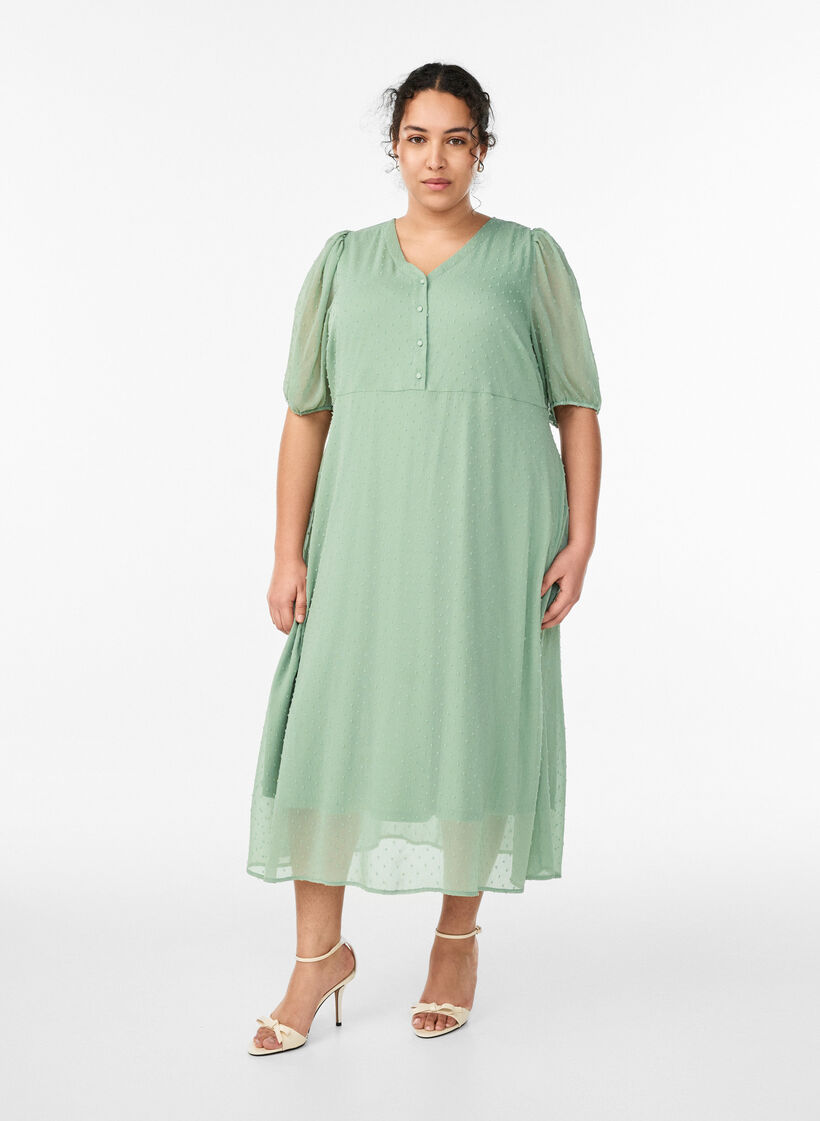 V-neck midi dress with tie fastening, Green, Model image number 0