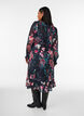 Floral midi dress with woven texture and tie-belt, Black, Model image number 1
