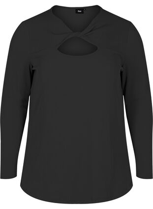 Top with cut out detail and long sleeves, Black, Packshot image number 0