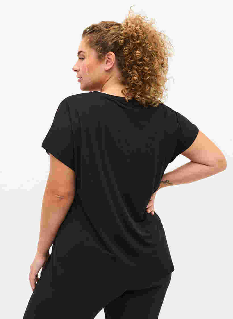 Short-sleeved sports t-shirt with patterned mesh, Black, Model image number 1