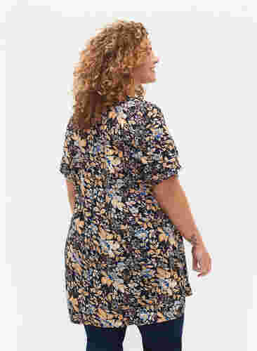 FLASH - Tunic with v neck and print, Brown Blue Flower, Model image number 1