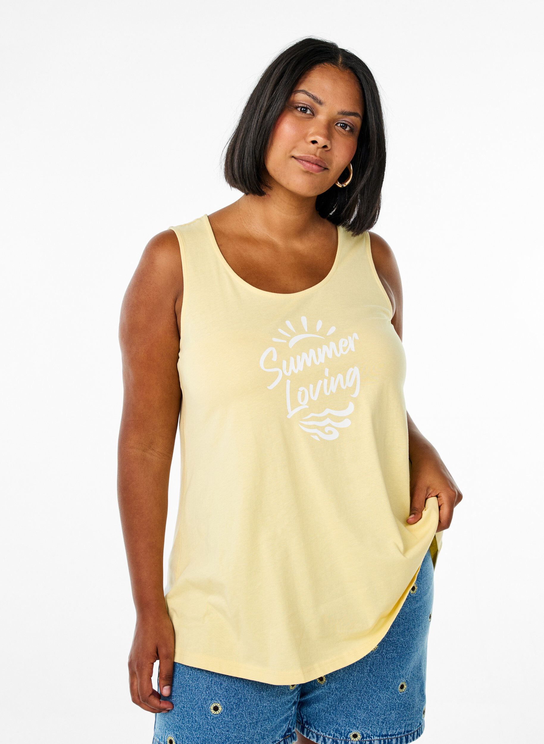 ZizzifashionCotton top with a-shape, Yellow, Model image number 0