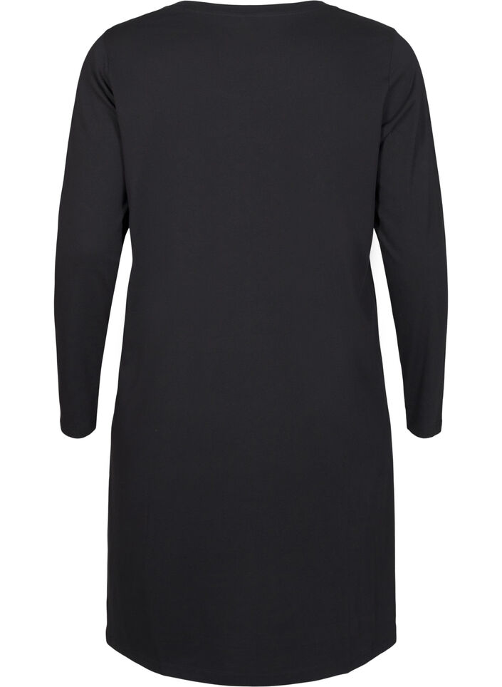 Long-sleeved nightgown in organic cotton, Black, Packshot image number 1