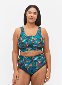 High-waisted bikini bottoms with print, Leaf Print , Model