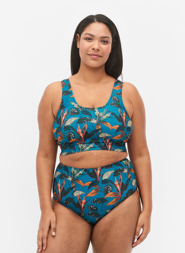 High-waisted bikini bottoms with print, Leaf Print , Model image number 0