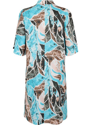 Printed midi dress with high neckline and 3/4 sleeves, Earth AOP, Packshot image number 1