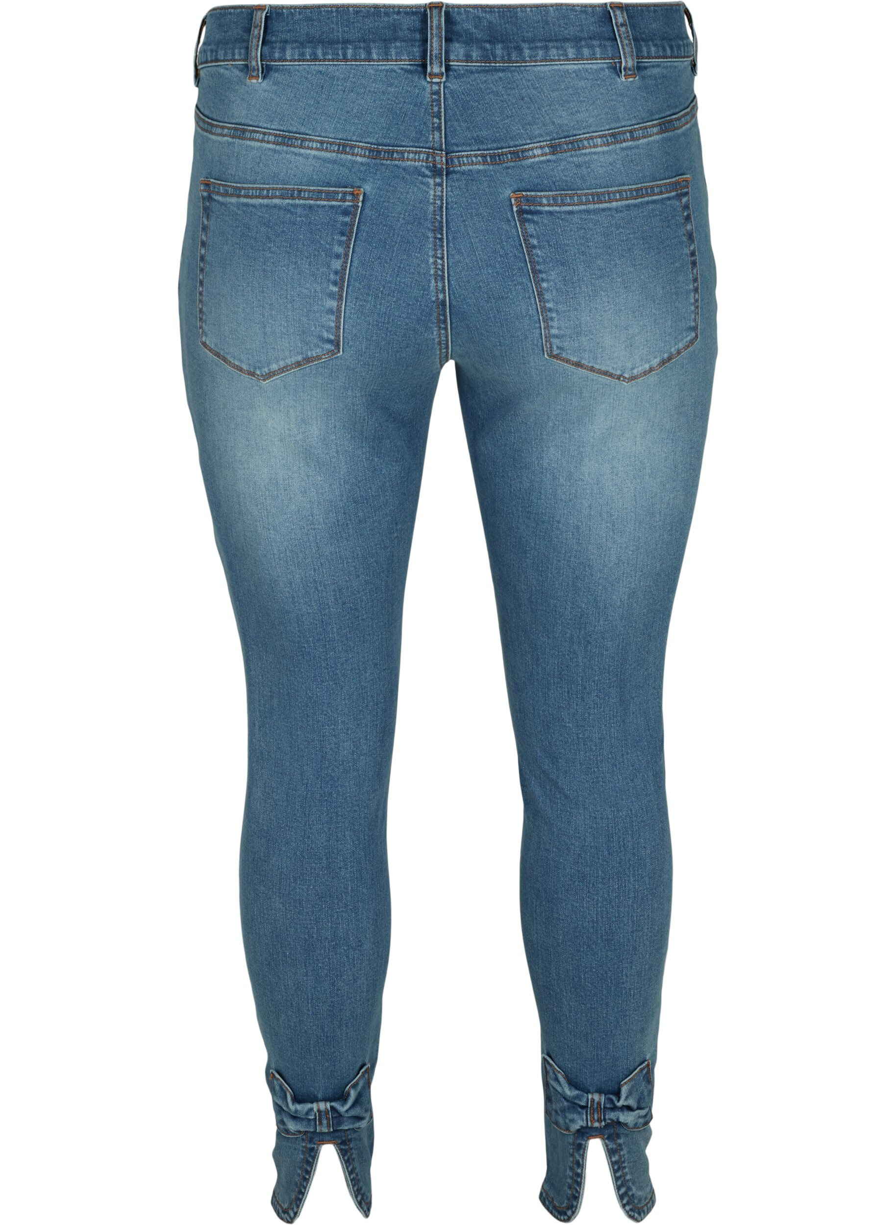 Zizzifashion Cropped Amy jeans with a high waist and bows, Blue denim, Packshot image number 1