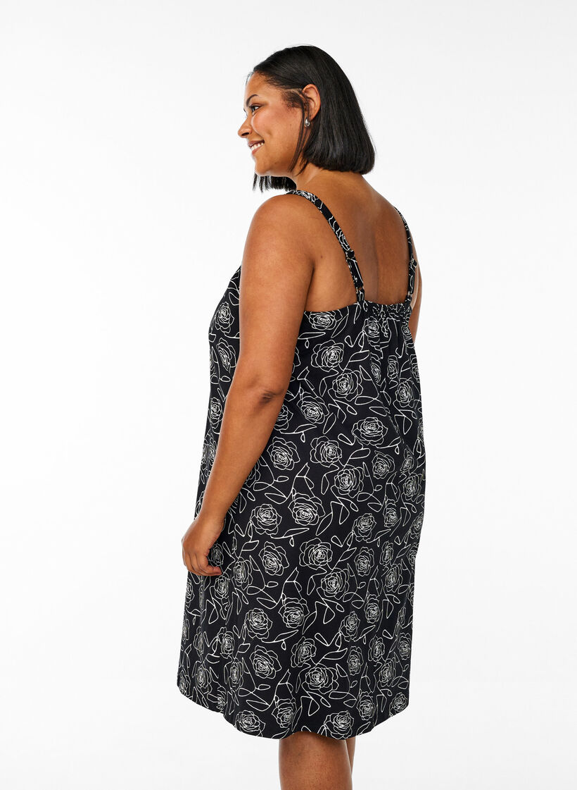 Knee-length strap dress in organic cotton, Black, Model image number 2