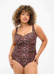Swimsuit with draping and padded cups, Leopard, Model