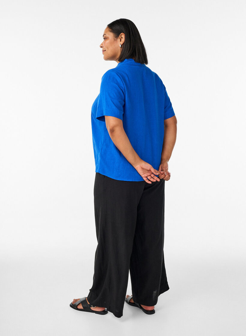 Wide-leg linen and viscose trousers, Black, Model image number 1