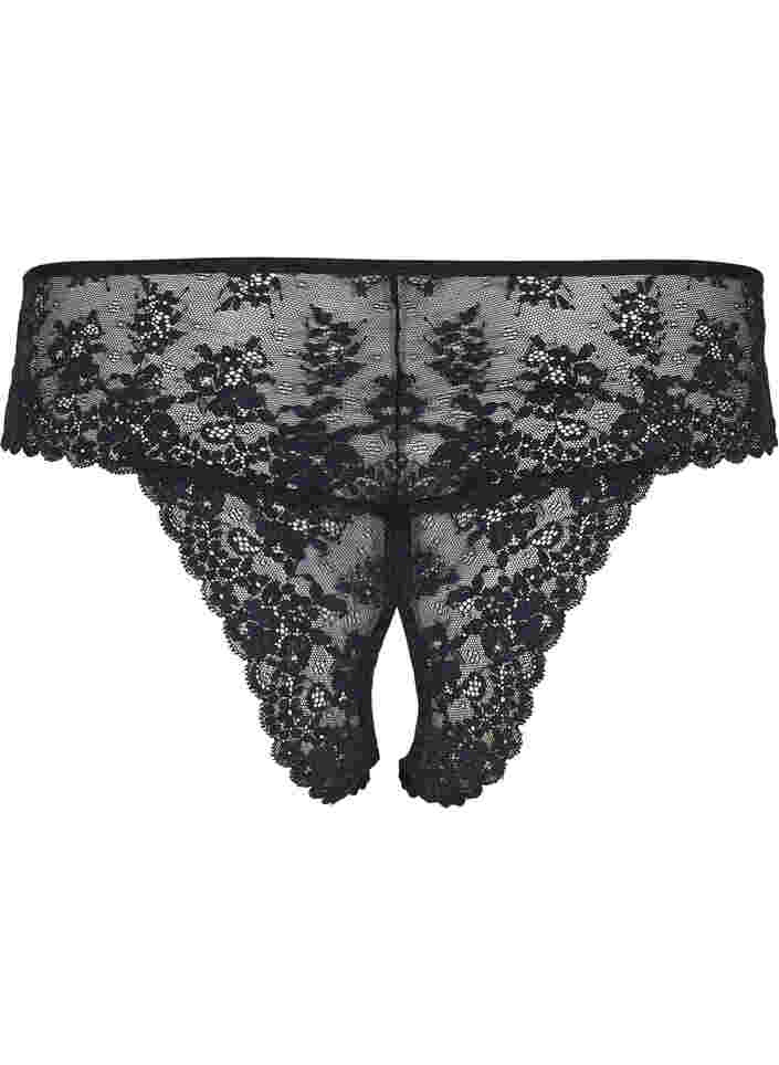 Bottomless lace thong, Black, Packshot image number 1