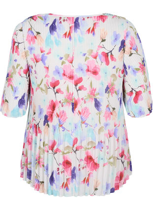 Pleated floral blouse, White/MultiFlowerAOP, Packshot image number 1