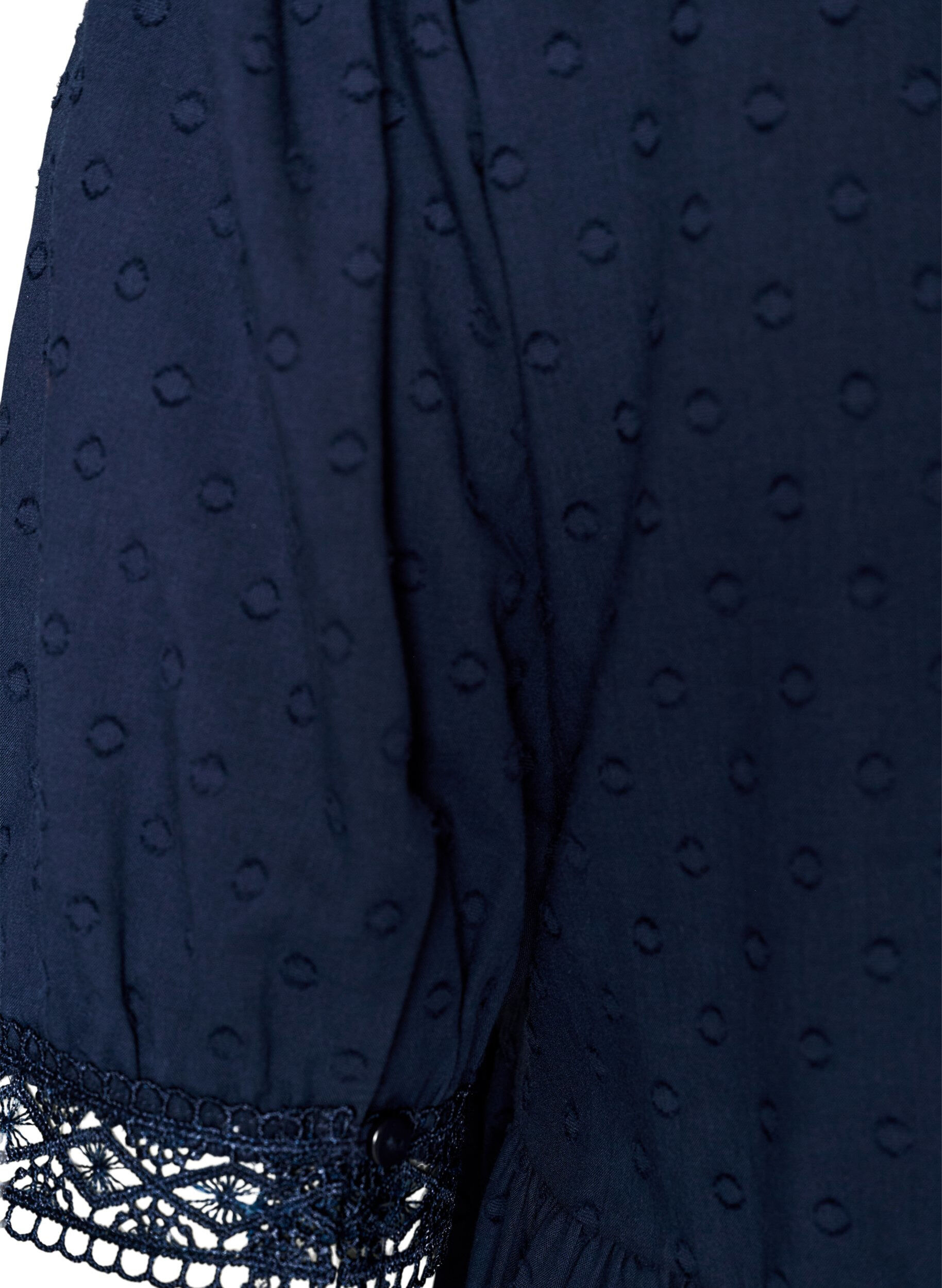 Zizzifashion Blouse in textured cotton with crochet details, Blue, Packshot image number 3