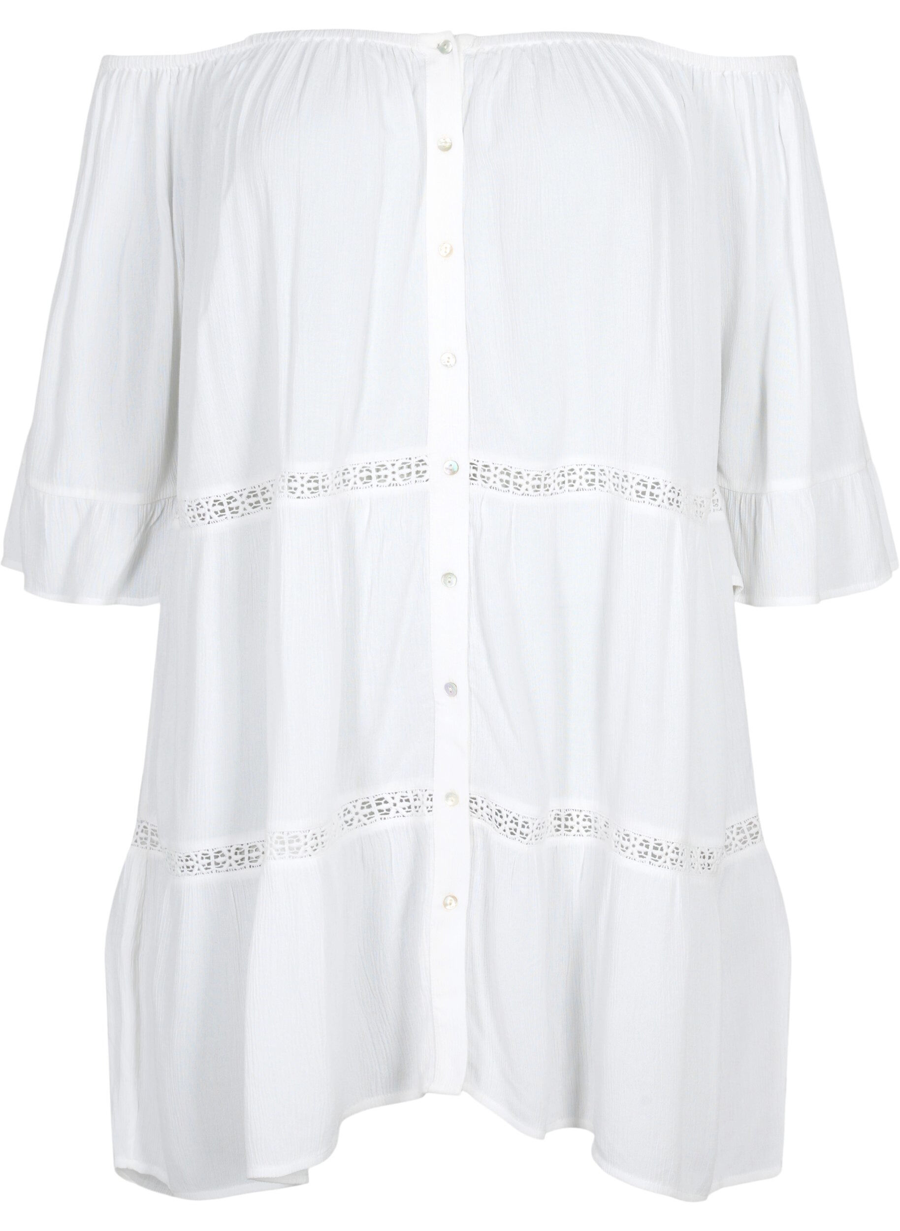 Zizzifashion Beach tunic with off-shoulder, White, Packshot image number 0