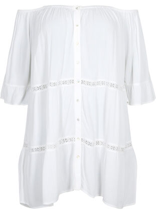 Beach tunic with off-shoulder, White, Packshot image number 0