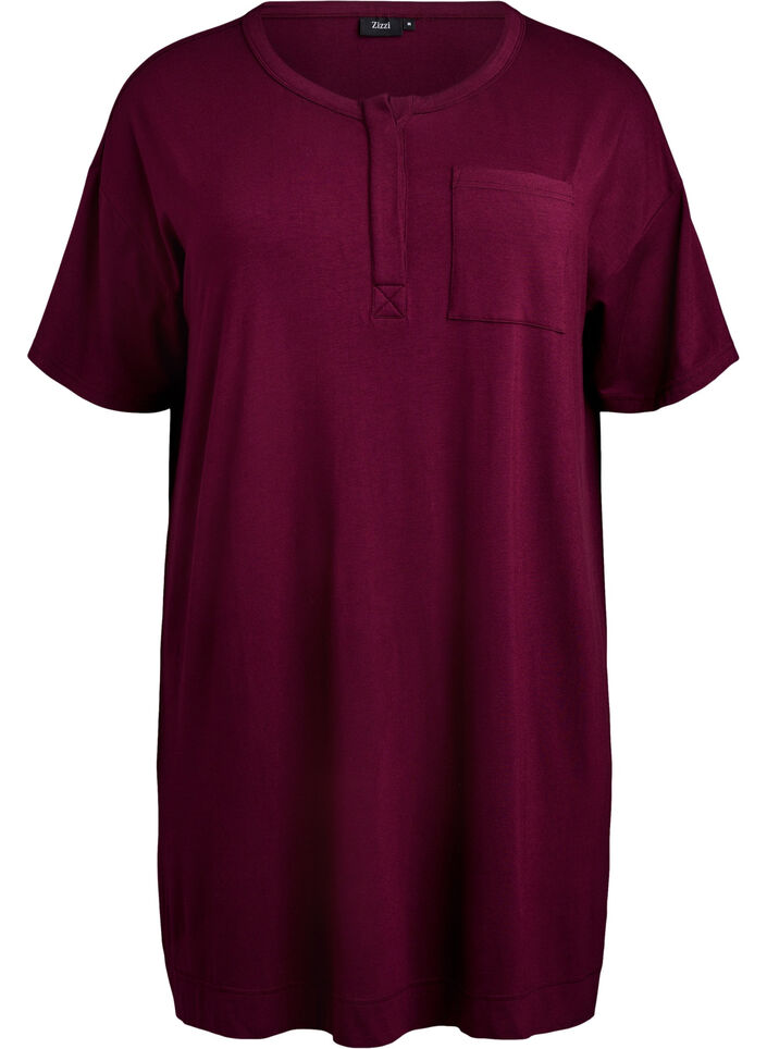 Short-sleeved nightgown in viscose, Fig, Packshot image number 0