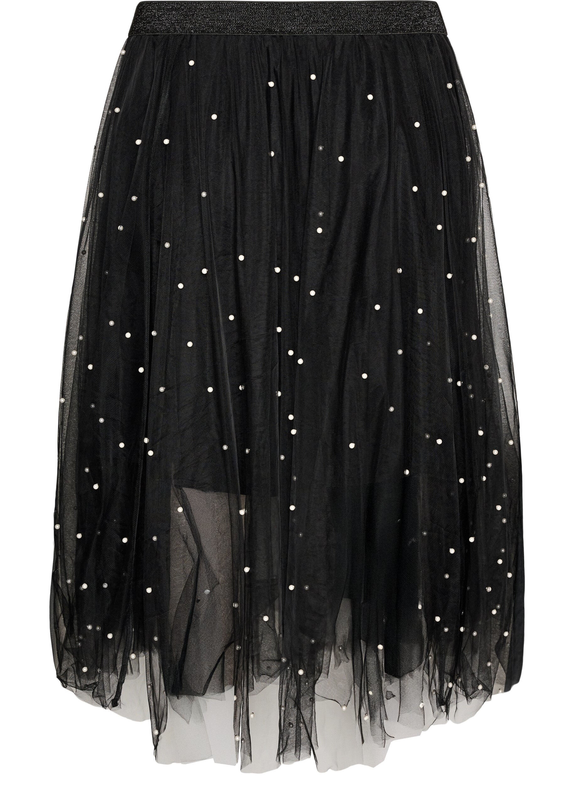 ZizzifashionTulle midi skirt with pearls, Black, Packshot image number 1