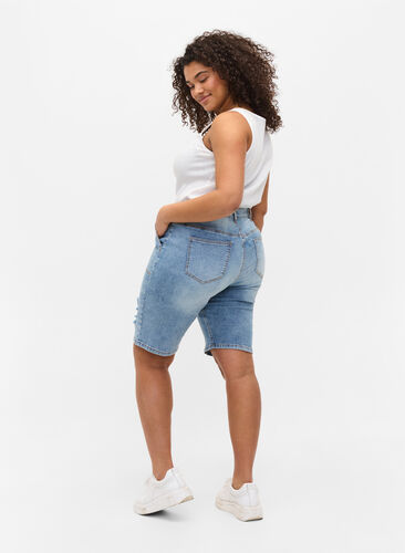 Close-fitting denim shorts with slit details, Light blue denim, Model image number 0
