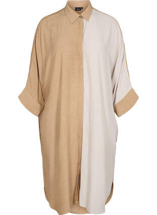 Viscose shirt dress with 3/4 sleeves and colour-block, Praline, Packshot image number 0